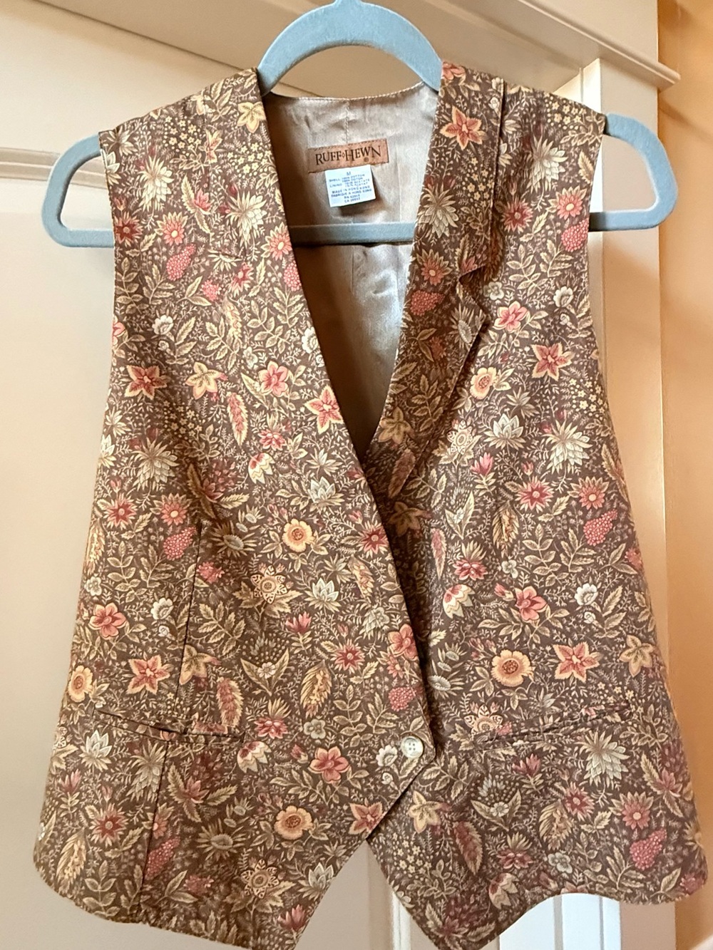 Vtg.Woman’s Ruff Hewn sz M,Floral Brown Vest Cotton,Western Country